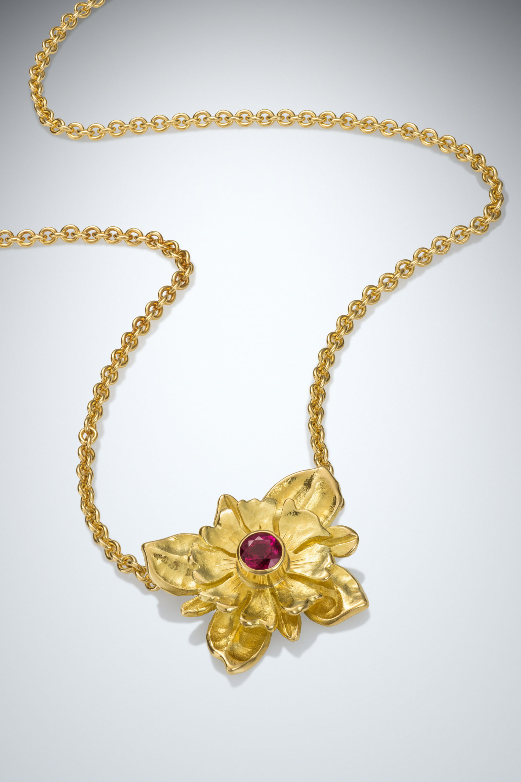 Double Flower Pendant with Ruby