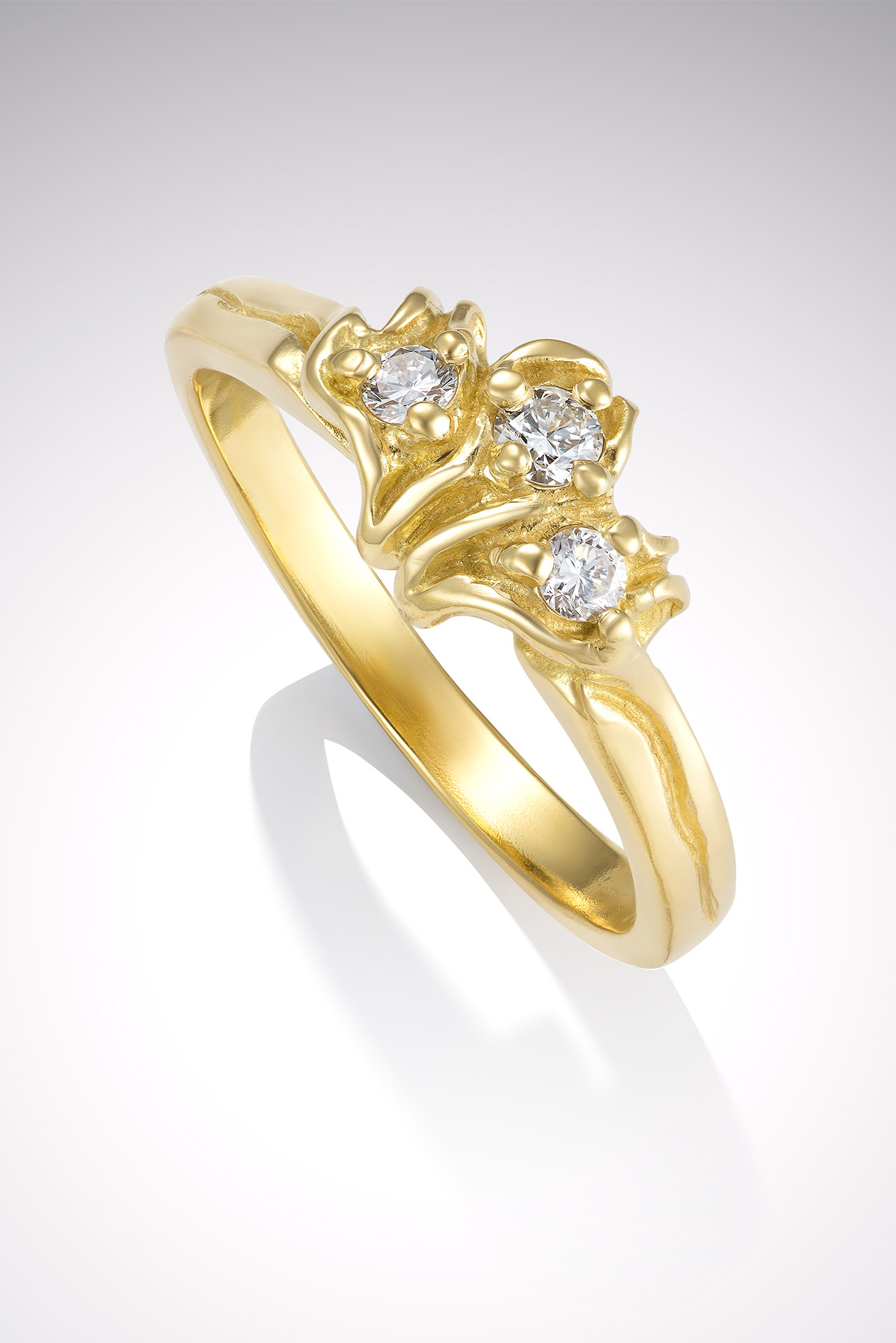 14k Yellow Gold - 3 Stone Multi Colored Diamond Pave Ring - Simone & Son |  Huntington Beach, CA | 714-964-4012